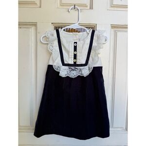 Janie and Jack Navy Velvet Lace Baby Dress Attached Bloomers Size 18-24 Months